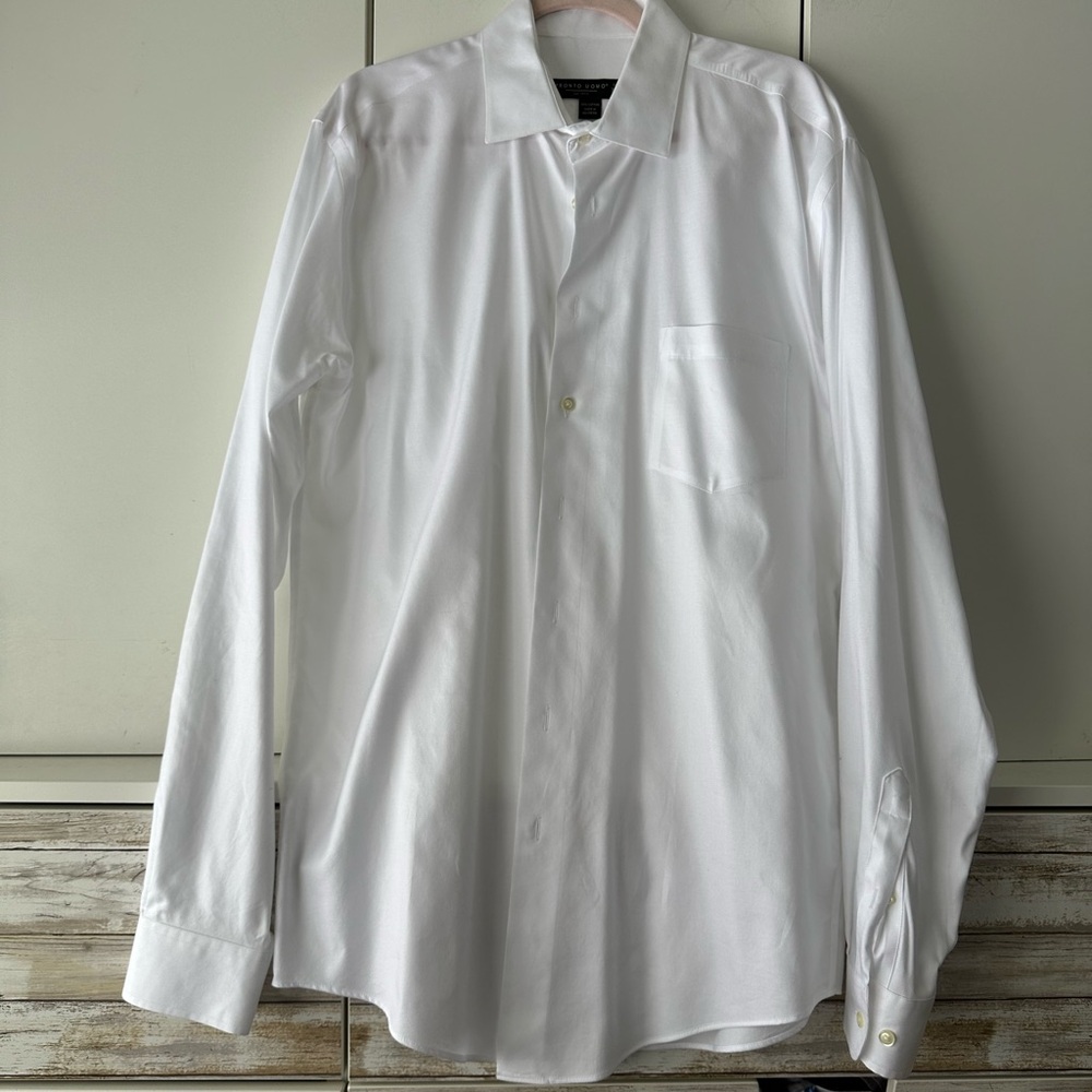 👔 Pronto Uomo Men’s White Dress Shirt 16.5 38/39 Tall 100% Cotton